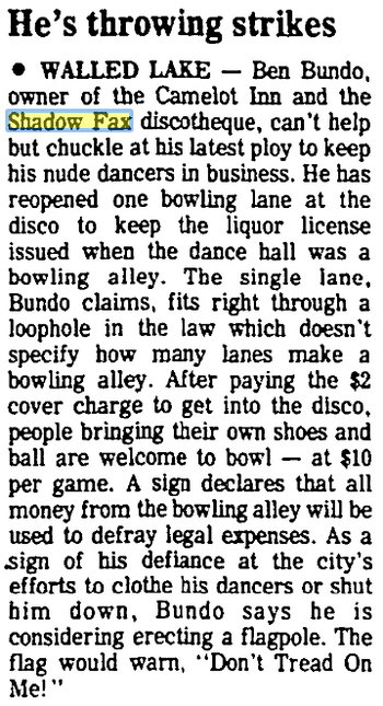 Mr. Bs Camelot Inn (Maple Lanes, Shadow Fax, Olde World Market) - March 1978 Article